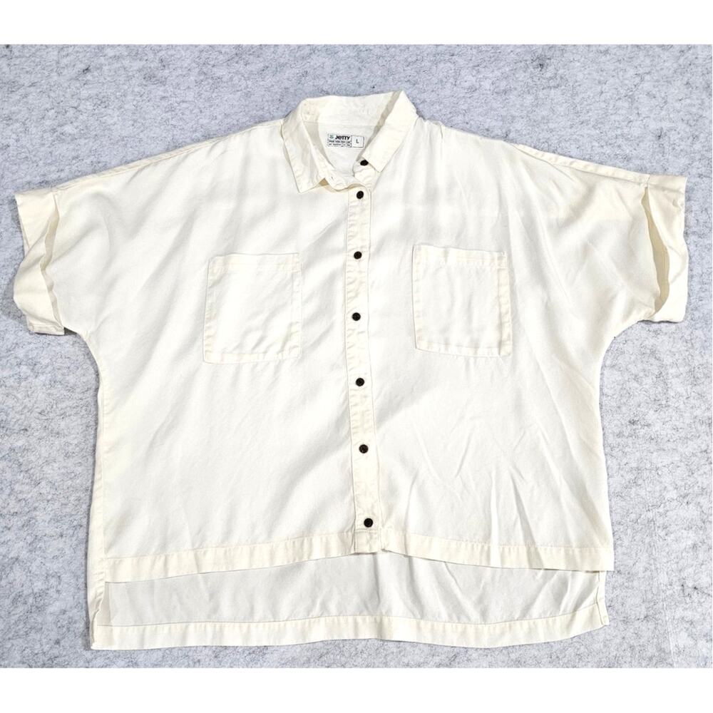 Jetty 100% Tencel Button Up Blouse Shirt Top, Oversized, Boxy, Hi-Low, W Sz L